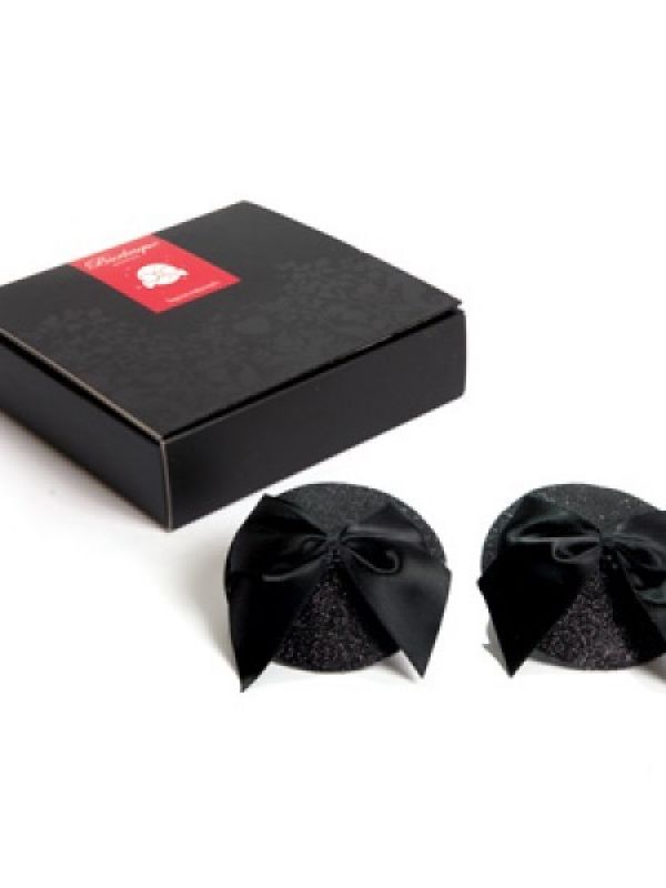 Pezoneras purpurina negra con lazo Burlesque Pasties Bow